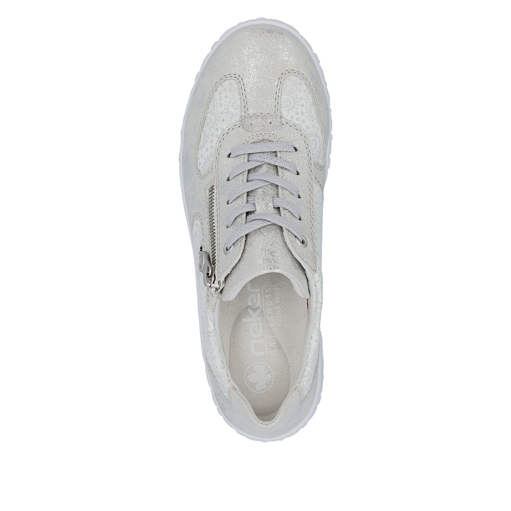Rieker 59501-90 Silver & White Flower H Fit Sneakers with Zip