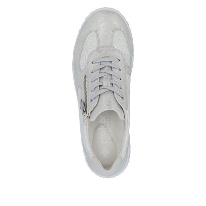 Rieker 59501-90 Silver & White Flower H Fit Sneakers with Zip