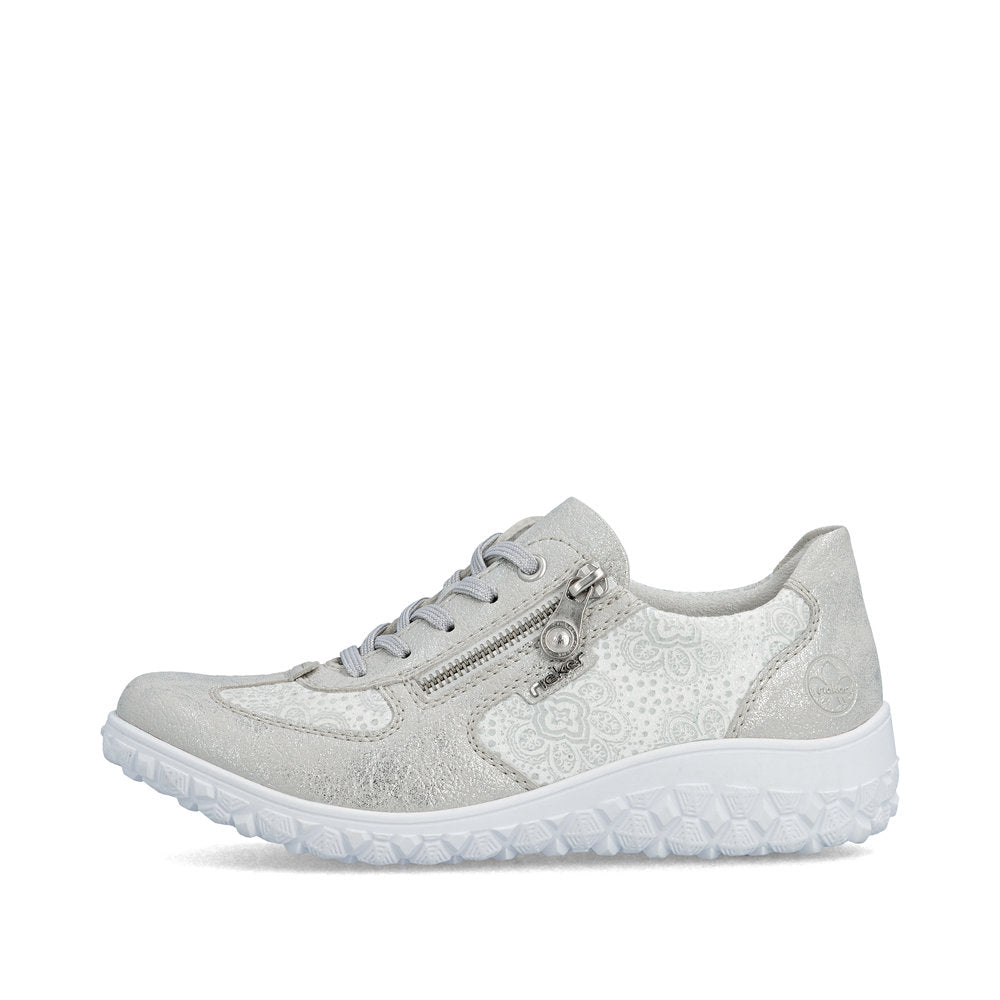 Rieker 59501-90 Silver & White Flower H Fit Sneakers with Zip