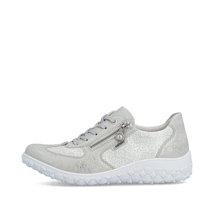 Rieker 59501-90 Silver & White Flower H Fit Sneakers with Zip