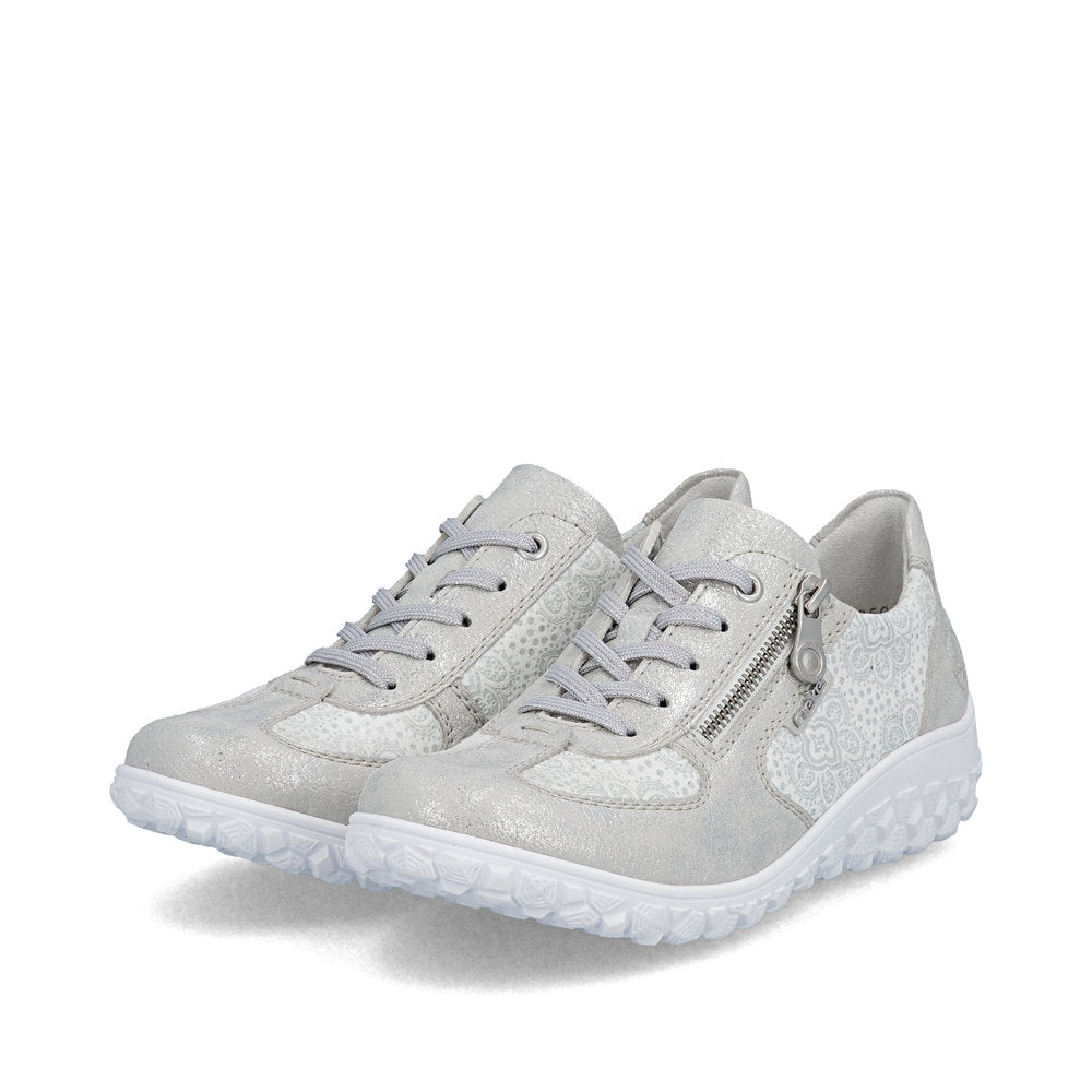 Rieker 59501-90 Silver & White Flower H Fit Sneakers with Zip