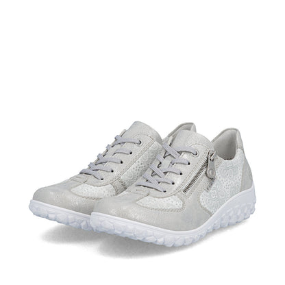 Rieker 59501-90 Silver & White Flower H Fit Sneakers with Zip
