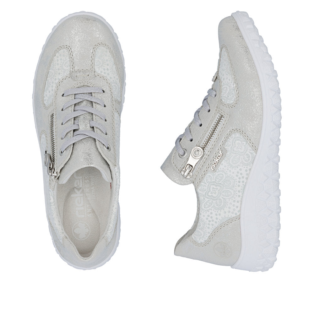 Rieker 59501-90 Silver & White Flower H Fit Sneakers with Zip