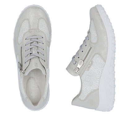 Rieker 59501-90 Silver & White Flower H Fit Sneakers with Zip