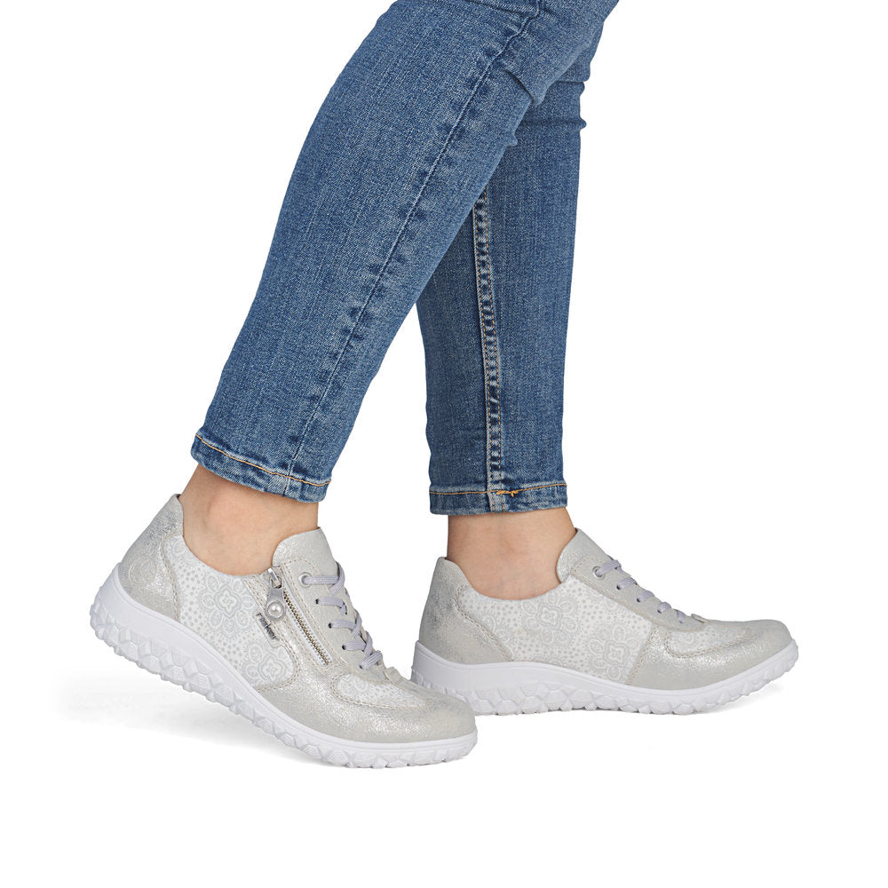Rieker 59501-90 Silver & White Flower H Fit Sneakers with Zip