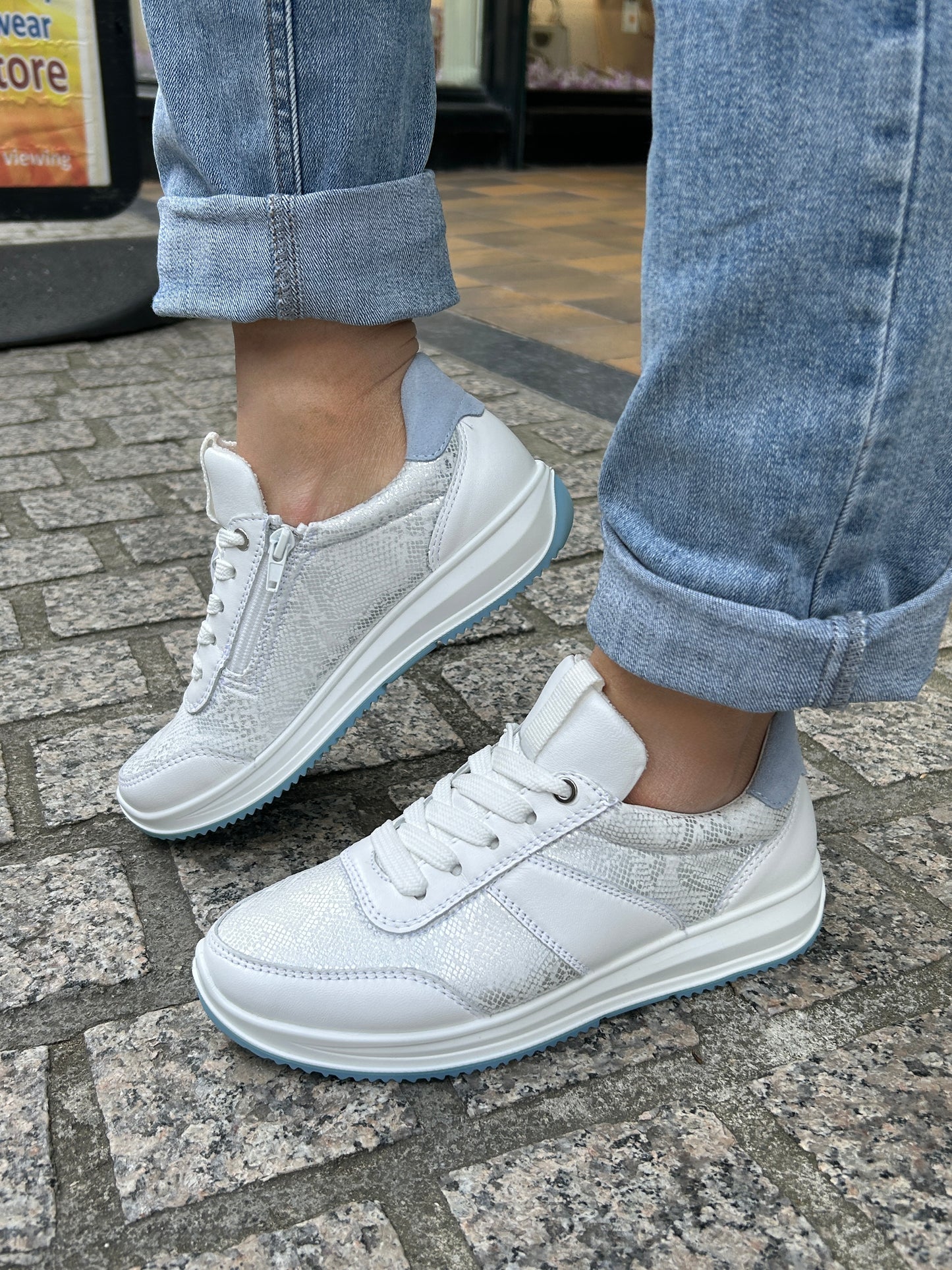 Ara 12-25532 04 Osaka 3.0 H Fit White Reptile & Blue Sneakers