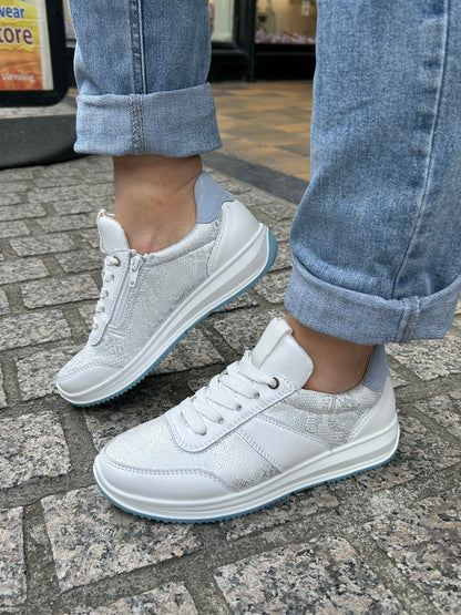 Ara 12-25532 04 Osaka 3.0 H Fit White Reptile & Blue Sneakers