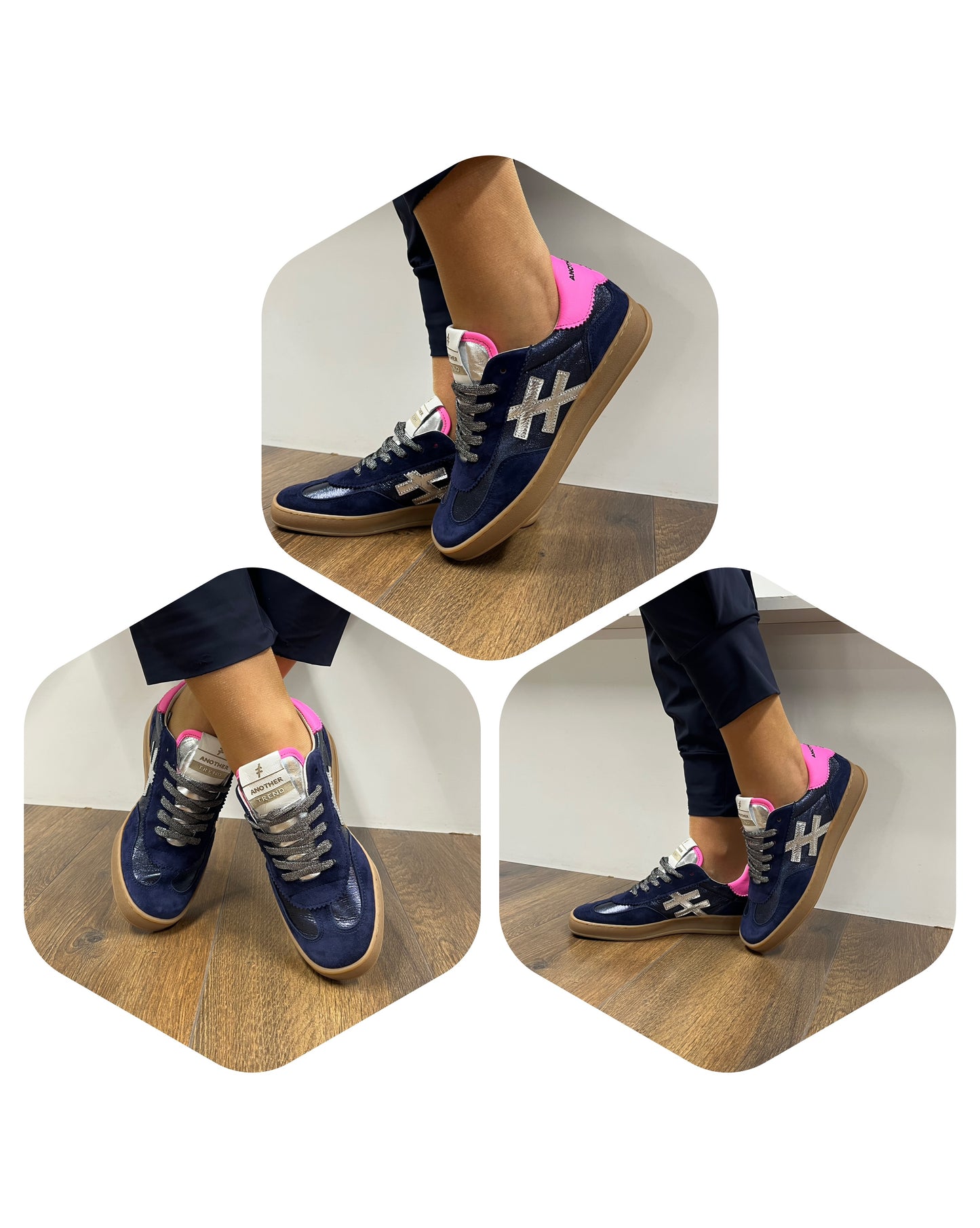 Another Trend A03280D2 Ante+Metal Ocean Navy Silver Pink Trainers