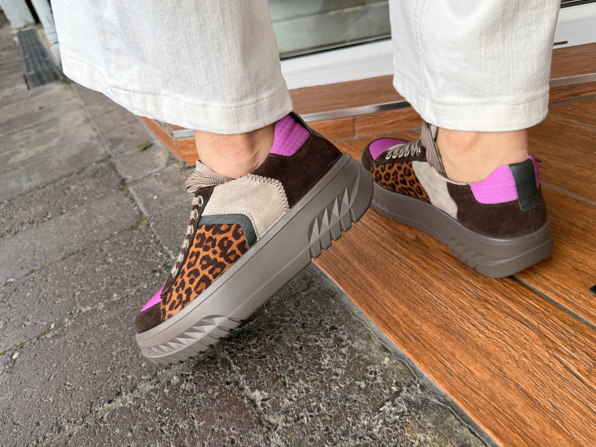 Ara 12-46711 19 Monaco 2.0 Brown Leopard Gold Combi H Fit Trainers