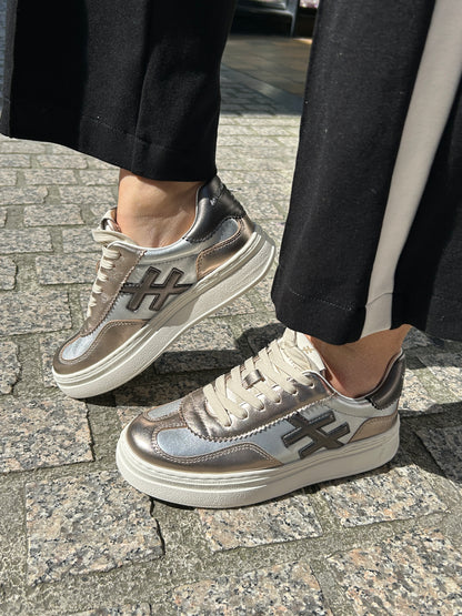 Another Trend A03561E5 Metal Silver & Gold Mix Thick Sole Trainers