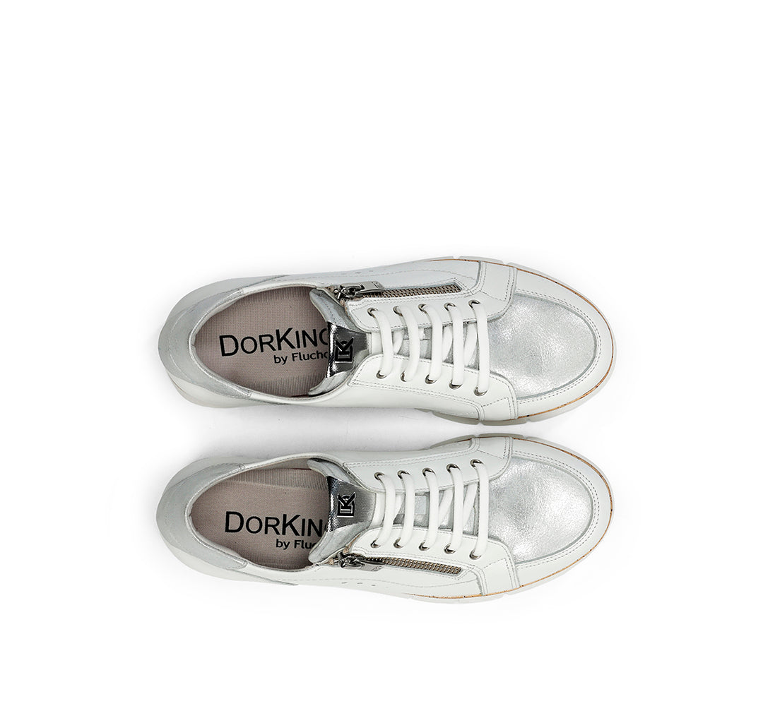 Dorking by Fluchos D9301-SULG White & Silver Lace Shoes with Side Zip
