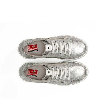 Fluchos F1997 Alumin Plata Silver Lace Shoes with White Sole & Side Studs
