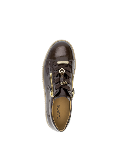 Gabor 6010.03.003 Mocca Brown Patent & Gold Trainers