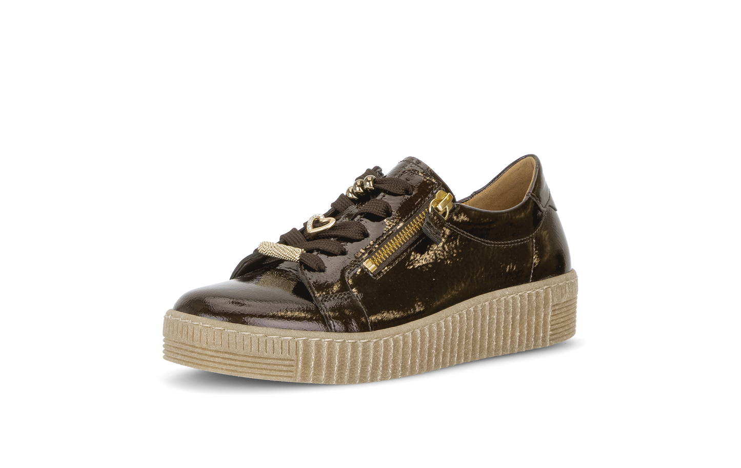 Gabor 6010.03.003 Mocca Brown Patent & Gold Trainers