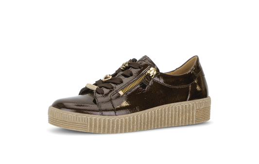 Gabor 6010.03.003 Mocca Brown Patent & Gold Trainers