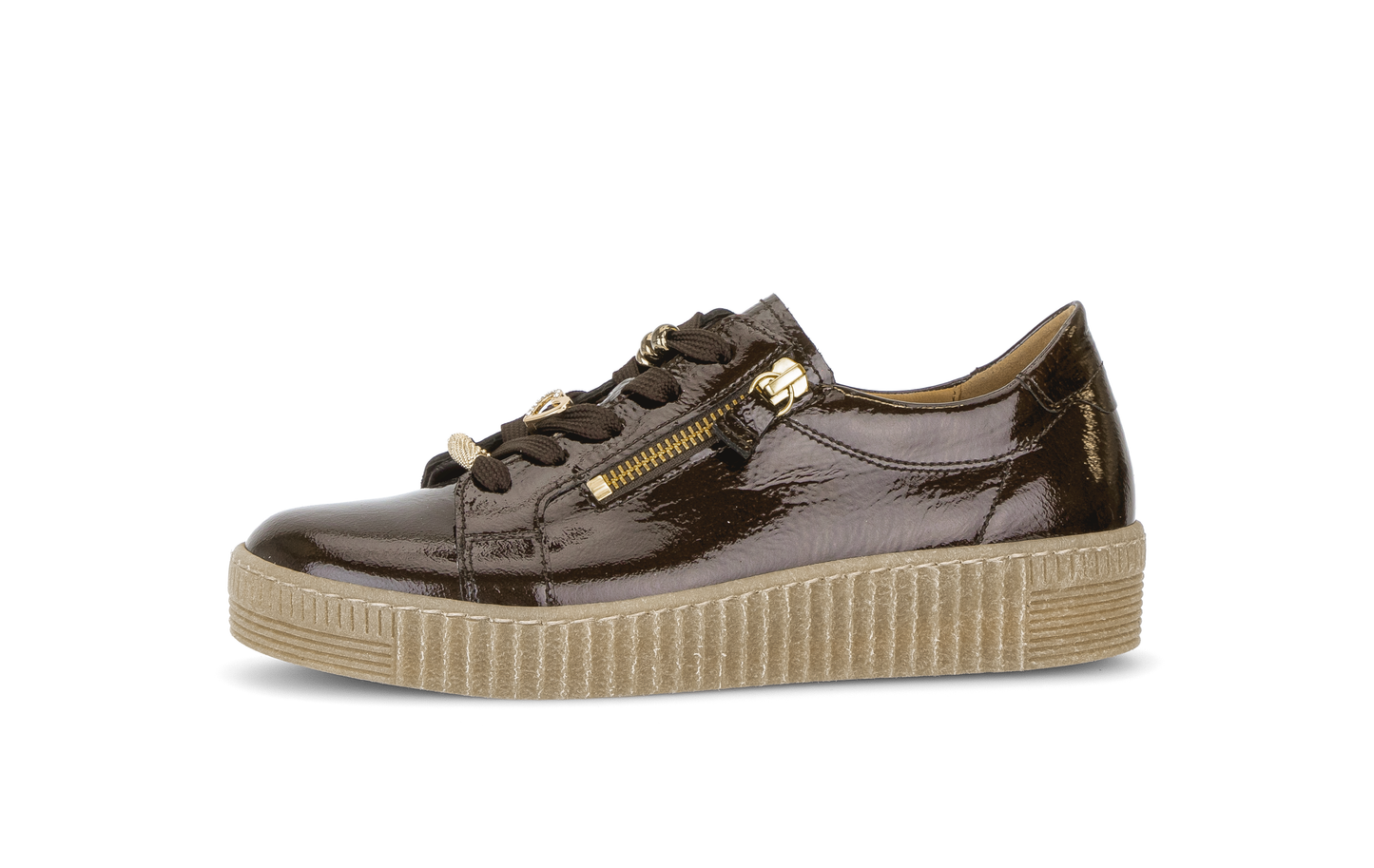 Gabor 6010.03.003 Mocca Brown Patent & Gold Trainers