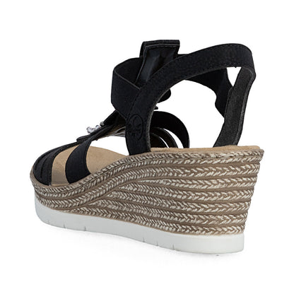 Rieker 619B2-00 Black F 1/2 Fit Wedge Slingback Sandals