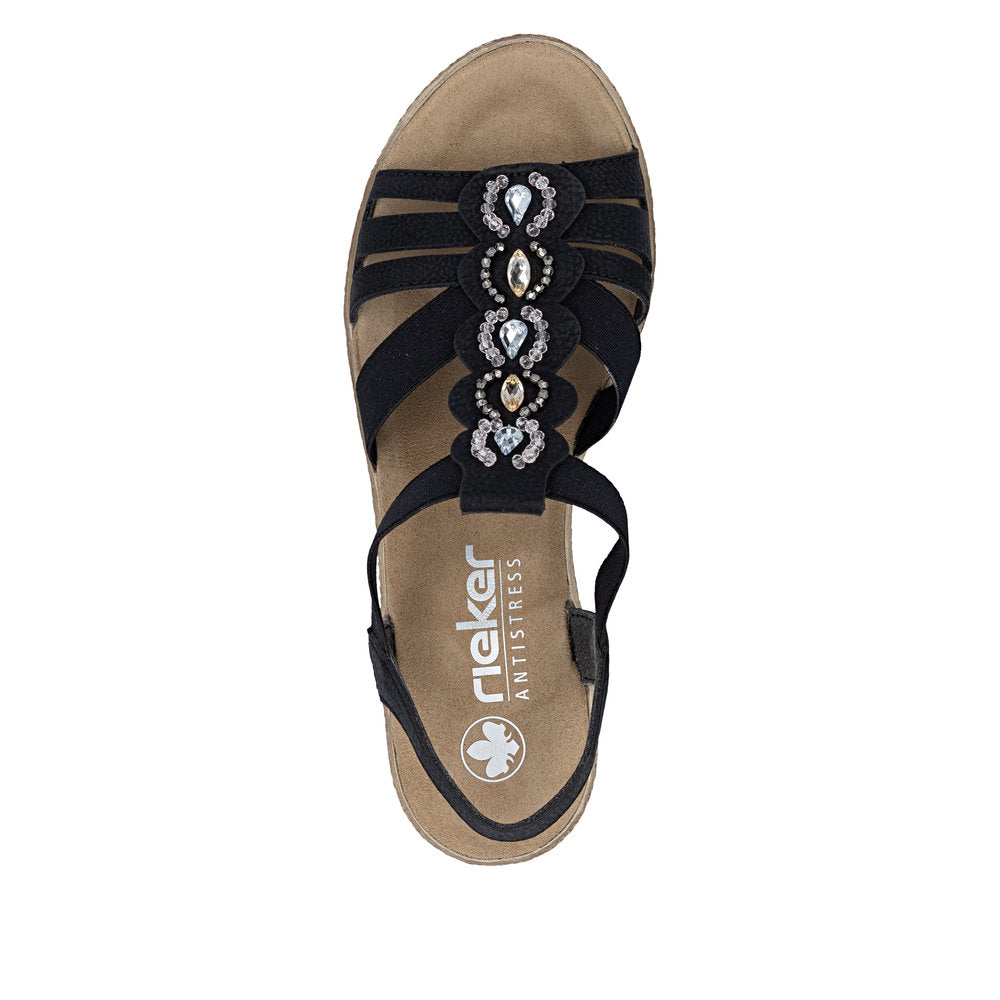 Rieker 619B2-00 Black F 1/2 Fit Wedge Slingback Sandals