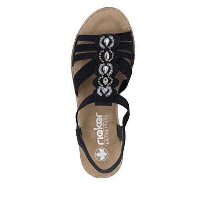 Rieker 619B2-00 Black F 1/2 Fit Wedge Slingback Sandals