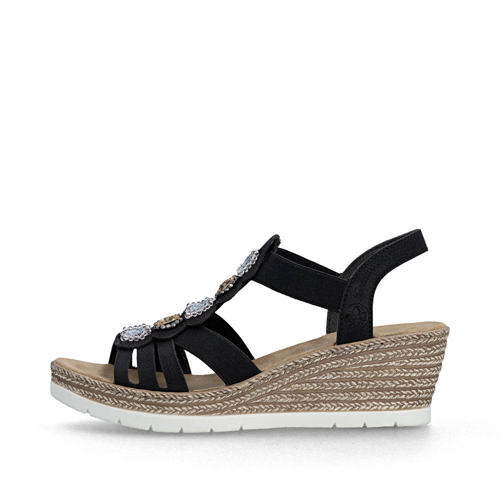 Rieker 619B2-00 Black F 1/2 Fit Wedge Slingback Sandals