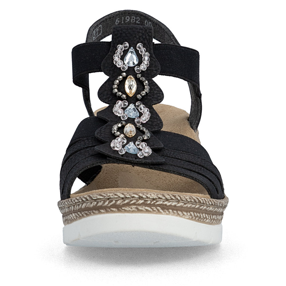 Rieker 619B2-00 Black F 1/2 Fit Wedge Slingback Sandals