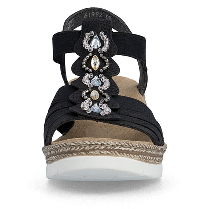 Rieker 619B2-00 Black F 1/2 Fit Wedge Slingback Sandals