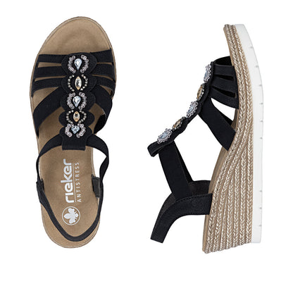 Rieker 619B2-00 Black F 1/2 Fit Wedge Slingback Sandals