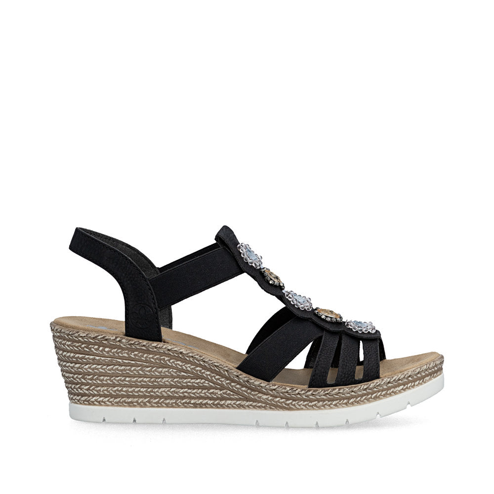 Rieker 619B2-00 Black F 1/2 Fit Wedge Slingback Sandals