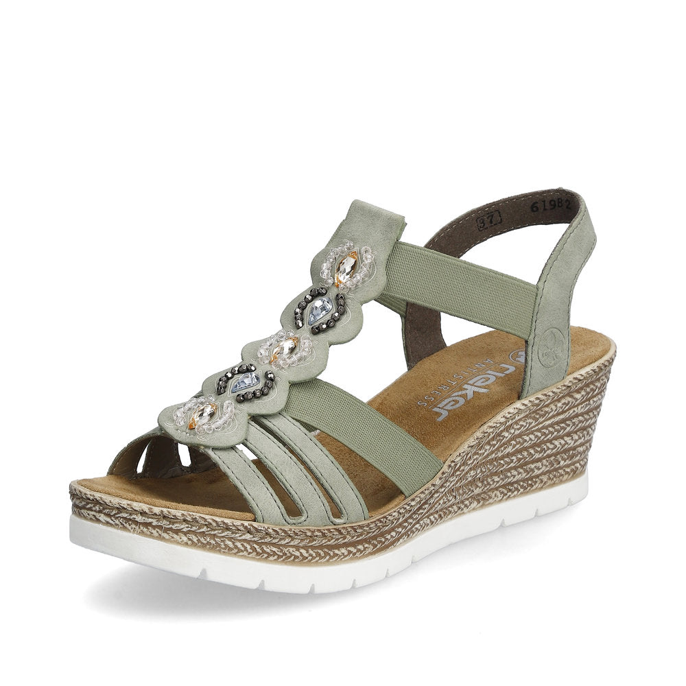 Rieker 619B2-52 Green Slingback Wedge Sandals