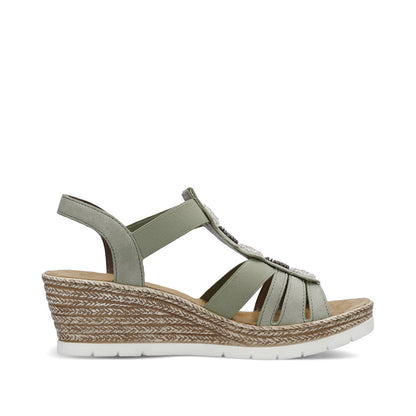 Rieker 619B2-52 Green Slingback Wedge Sandals