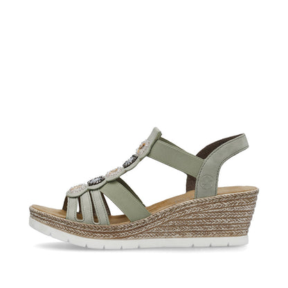 Rieker 619B2-52 Green Slingback Wedge Sandals