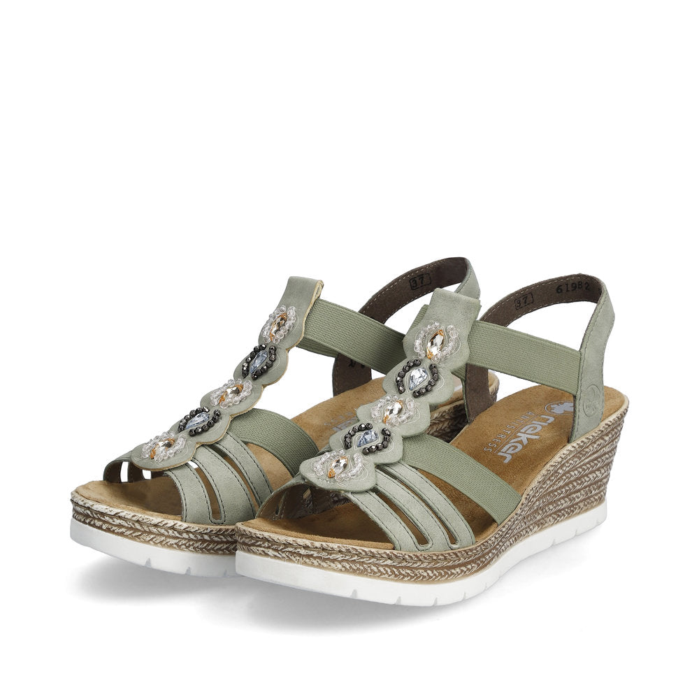 Rieker 619B2-52 Green Slingback Wedge Sandals