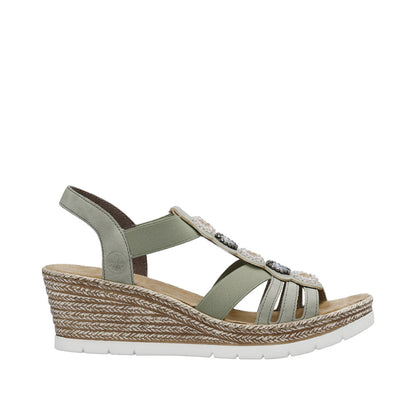 Rieker 619B2-52 Green Slingback Wedge Sandals