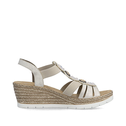 Rieker 619B2-60 Beige Gold F 1/2 Fit Wedge Slingback Sandals