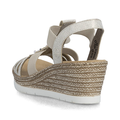 Rieker 619B2-60 Beige Gold F 1/2 Fit Wedge Slingback Sandals