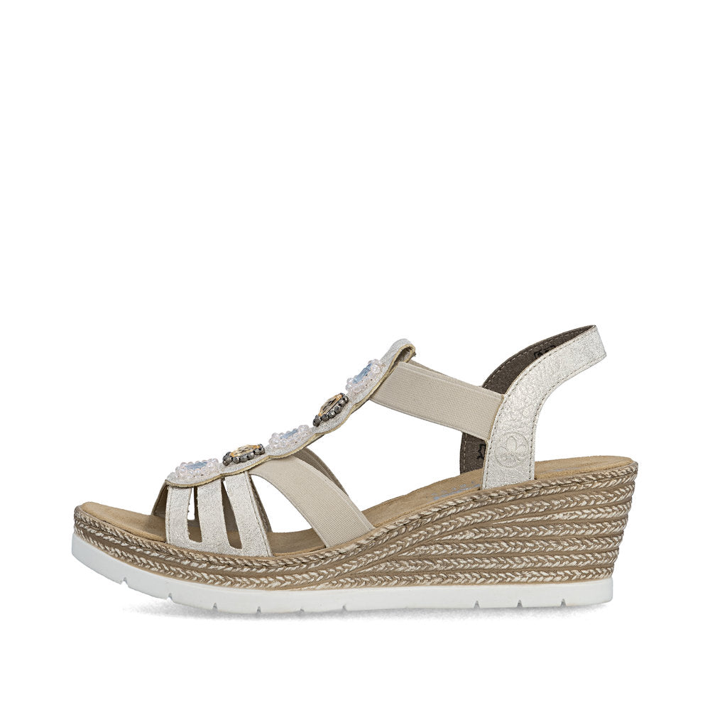 Rieker 619B2-60 Beige Gold F 1/2 Fit Wedge Slingback Sandals