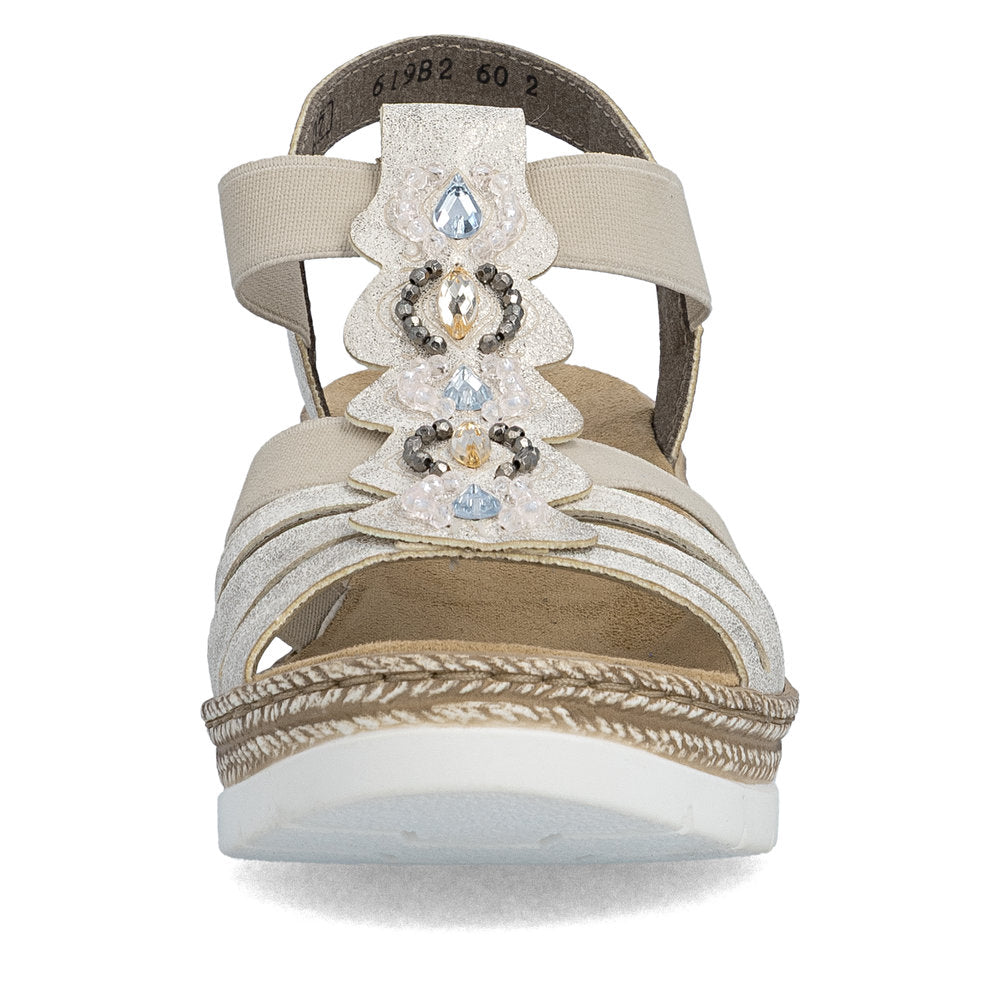 Rieker 619B2-60 Beige Gold F 1/2 Fit Wedge Slingback Sandals