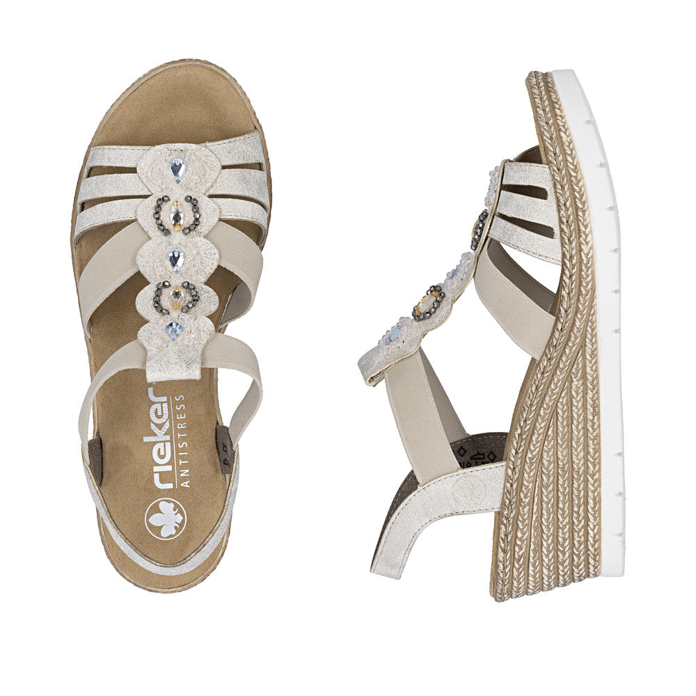Rieker 619B2-60 Beige Gold F 1/2 Fit Wedge Slingback Sandals