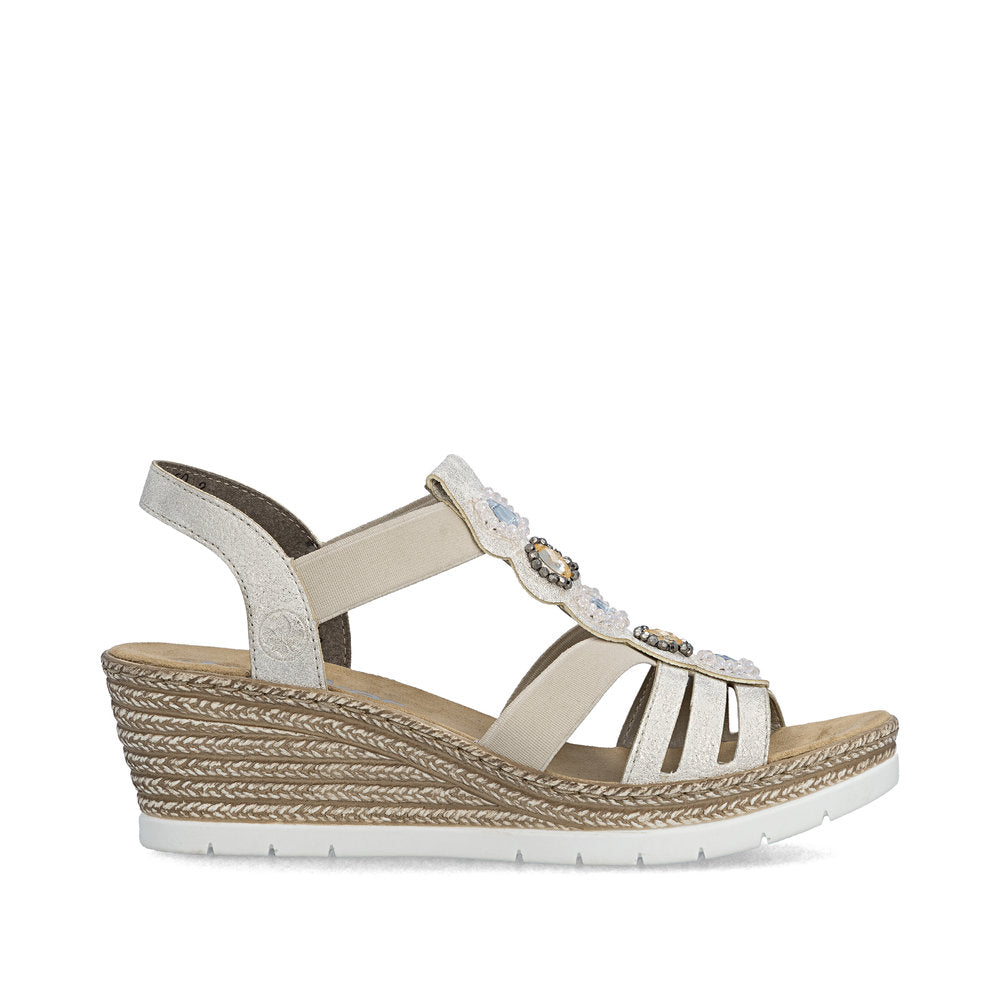 Rieker 619B2-60 Beige Gold F 1/2 Fit Wedge Slingback Sandals