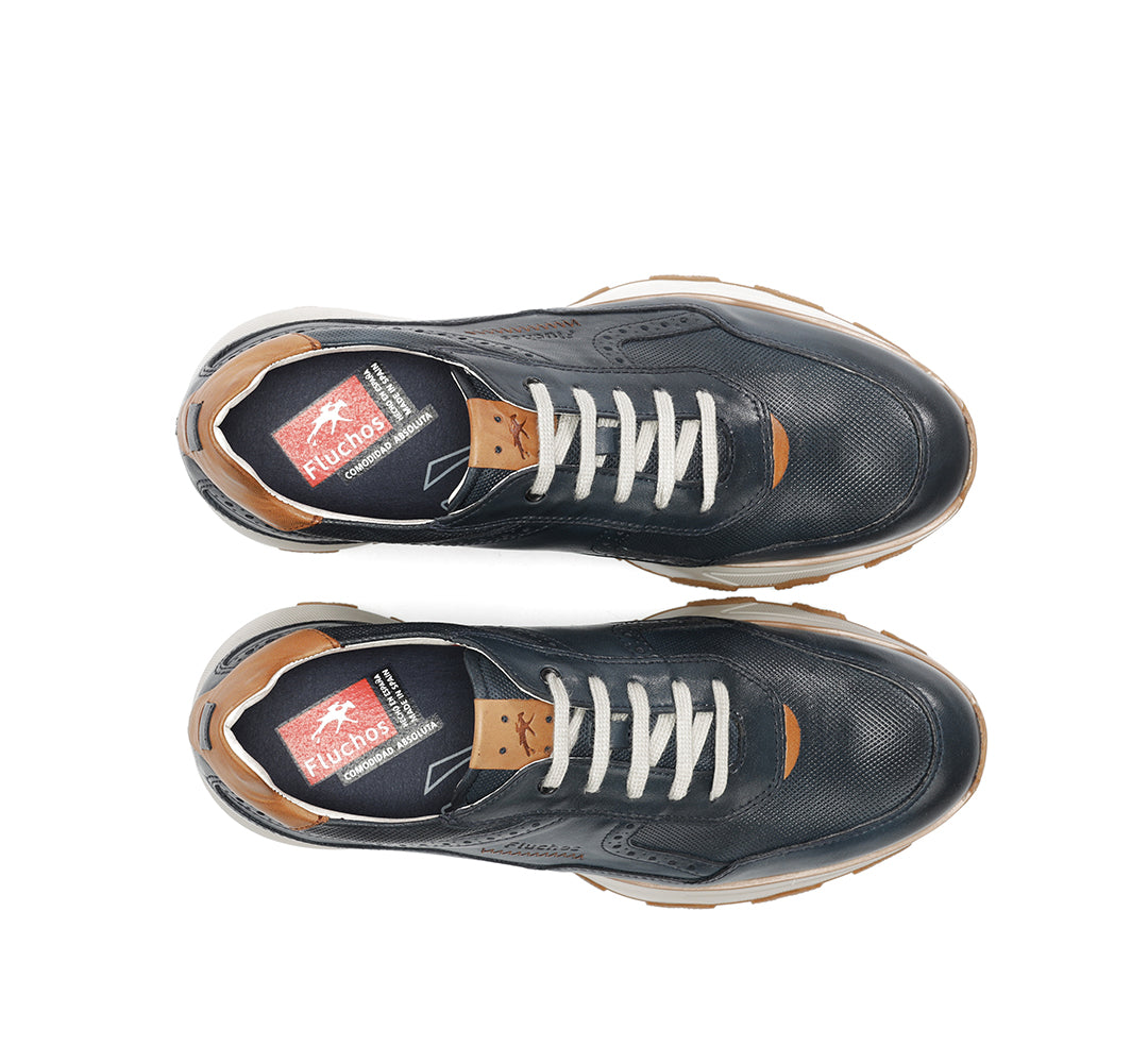 Fluchos F2090 Navy Lace Shoes with Tan Heel