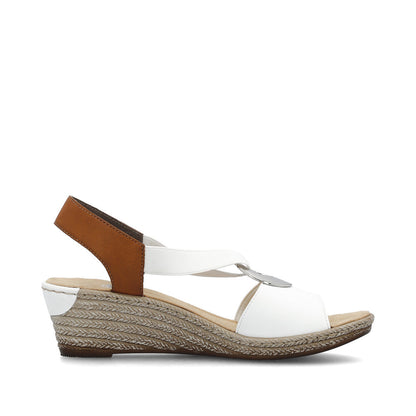 Rieker 624H6-81 White & Tan Slingback Wedge Sandals