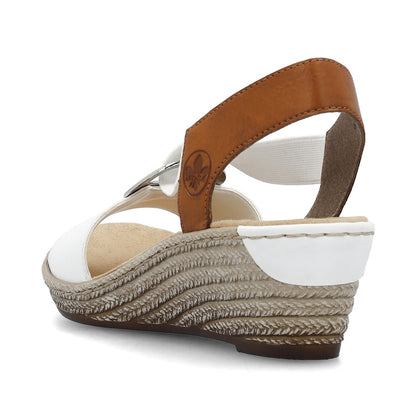 Rieker 624H6-81 White & Tan Slingback Wedge Sandals