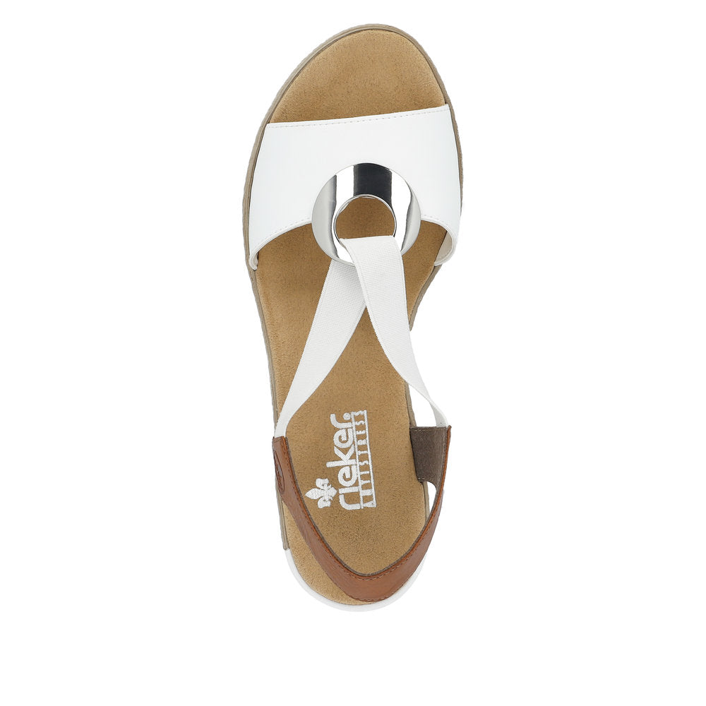 Rieker 624H6-81 White & Tan Slingback Wedge Sandals