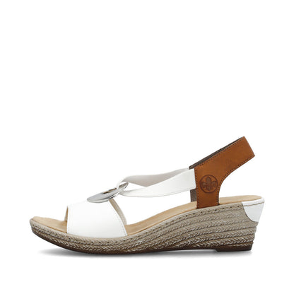 Rieker 624H6-81 White & Tan Slingback Wedge Sandals