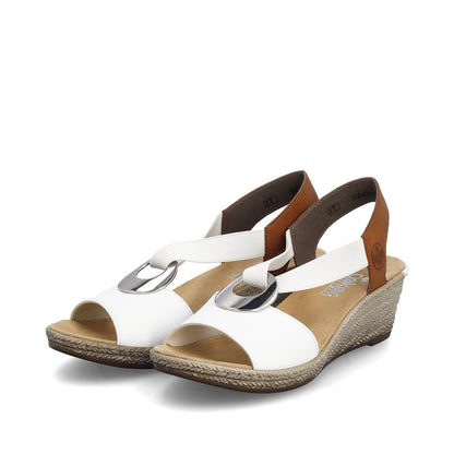 Rieker 624H6-81 White & Tan Slingback Wedge Sandals