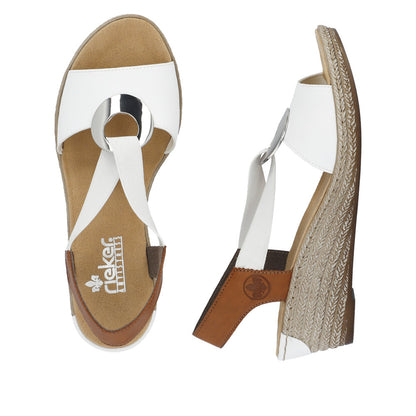 Rieker 624H6-81 White & Tan Slingback Wedge Sandals