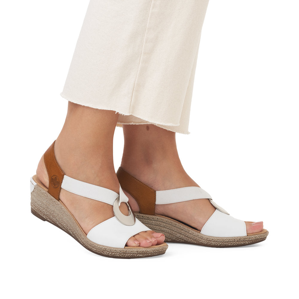 Rieker 624H6-81 White & Tan Slingback Wedge Sandals