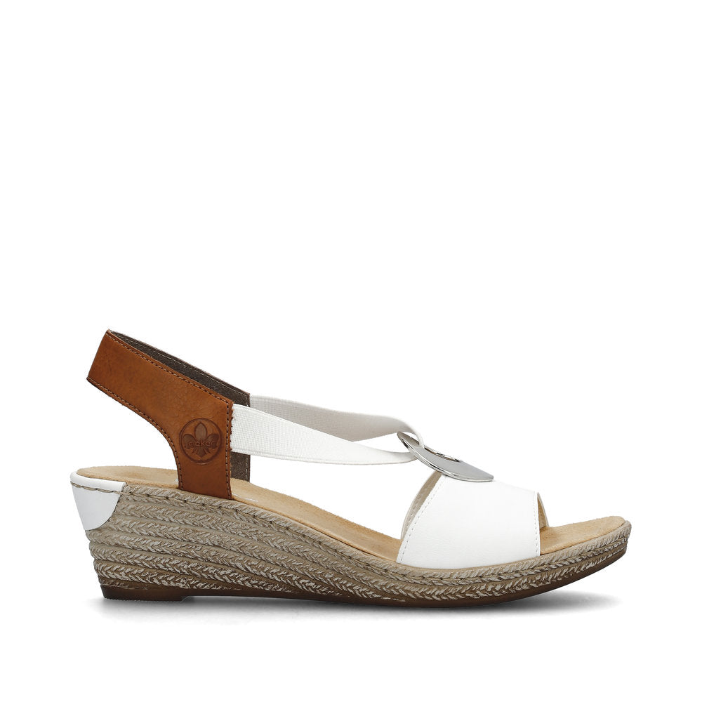 Rieker 624H6-81 White & Tan Slingback Wedge Sandals