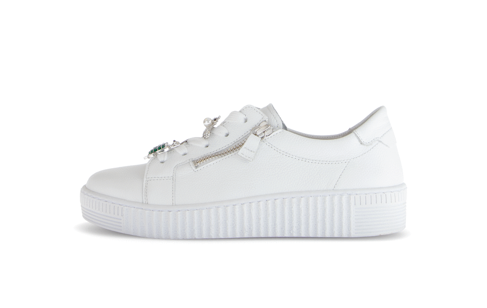 Gabor 63.339.21 White & Silver Trainers with Twin Zip & Turtle & Dragonfly Detailing