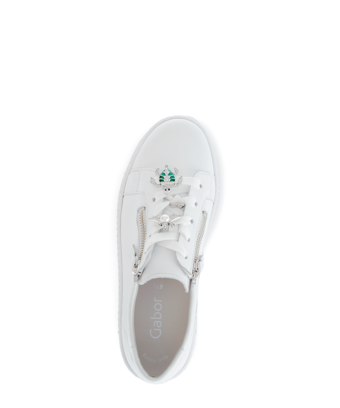 Gabor 63.339.21 White & Silver Trainers with Twin Zip & Turtle & Dragonfly Detailing